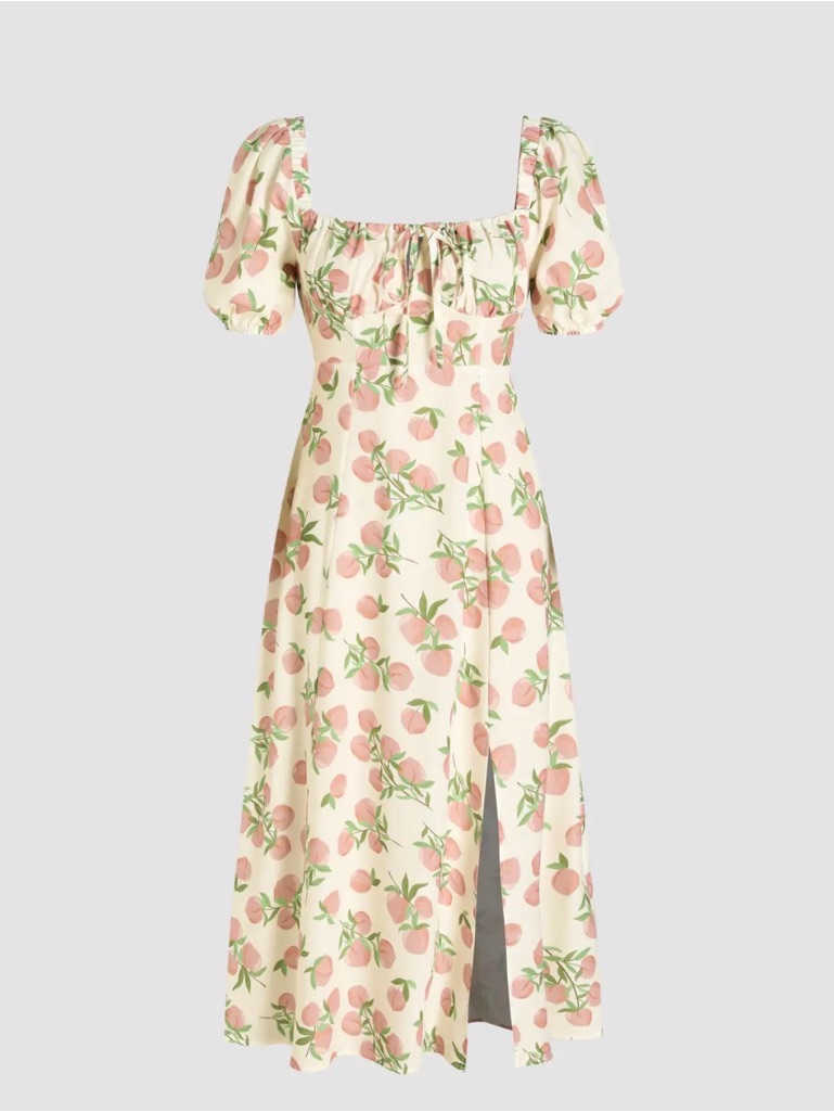 Cider Peach Print Maxi Dress In Cream And Pink